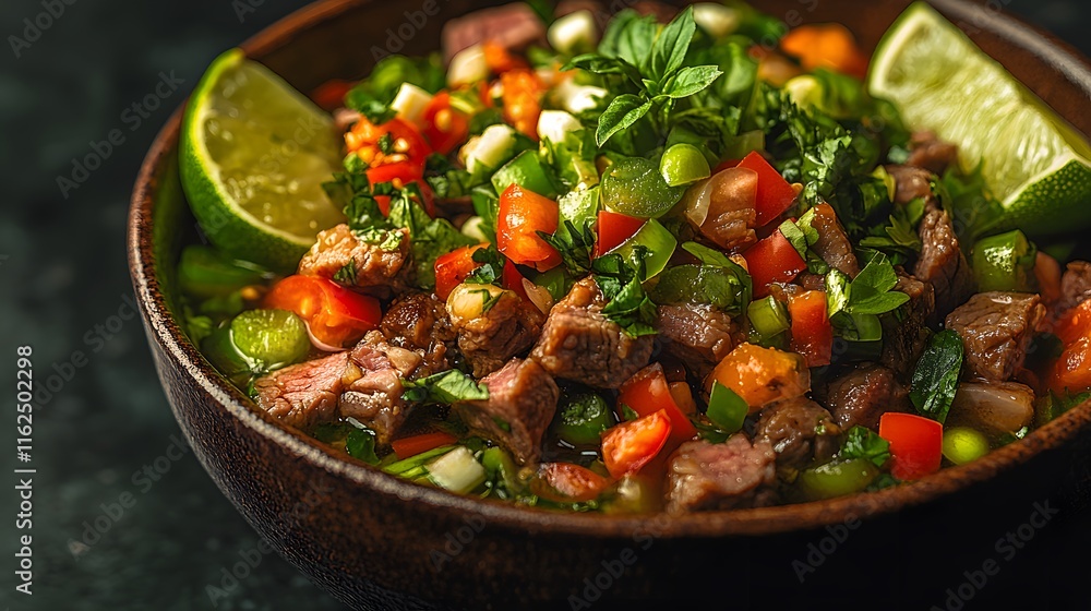 A Close-Up View of a Delicious Bowl of Pho Highlighting the Fresh Ingredients and Vibrant Colors A Close-Up View of a Delicious Bowl of Pho Highlighting the Fresh Ingredients and Vibrant Colors
