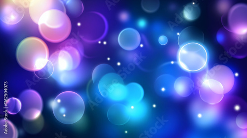 Colorful bokeh lights on a dark blue background photo