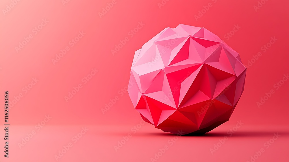 Pink low-poly sphere on red background. Pink low-poly sphere on red background.