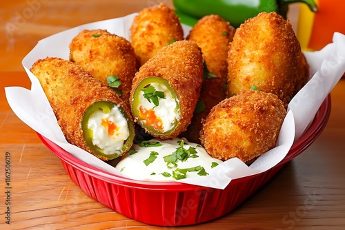Delicious jalapeno poppers restaurant appetizer casual dining close-up snack concept