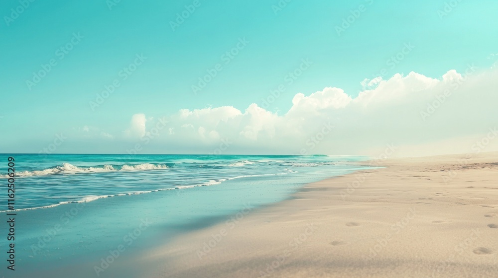 Fototapeta premium Serene Beachscape Under a Bright Azure Sky