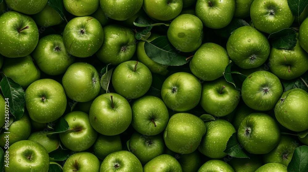 A closeup view of a cluster of green apples showcasing their vibrant color dewy surface and intricate details. Seamless pattern. A closeup view of a cluster of green apples showcasing their vibrant color dewy surface and intricate details. Seamless pattern.