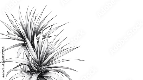 Two Yucca Plants Illustrated in Black and White photo