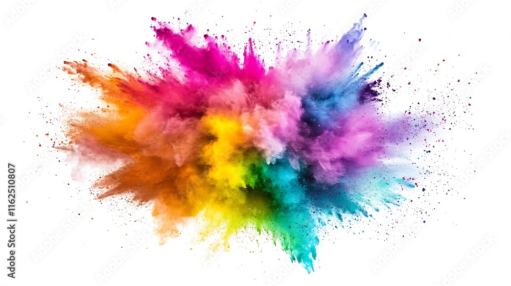 Fototapeta premium Vibrant Rainbow Colored Powder Explosion Isolated On White