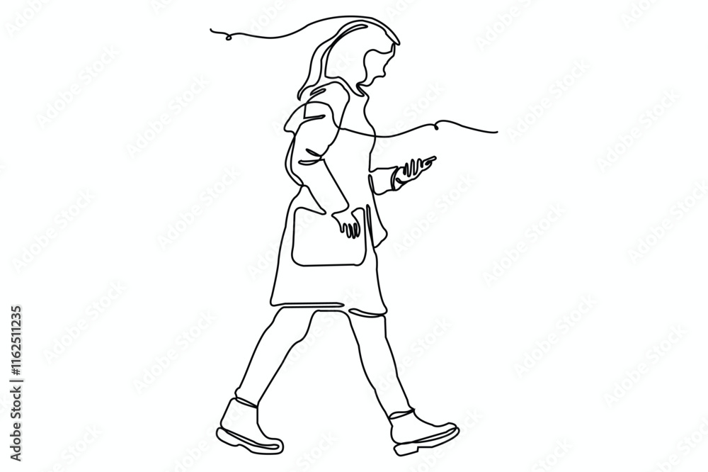 girl with a mobile phone one liner art girl with a mobile phone one liner art