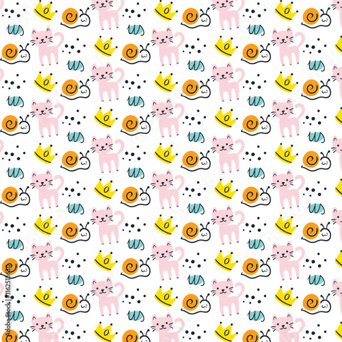 seamless pattern with flowers and cat