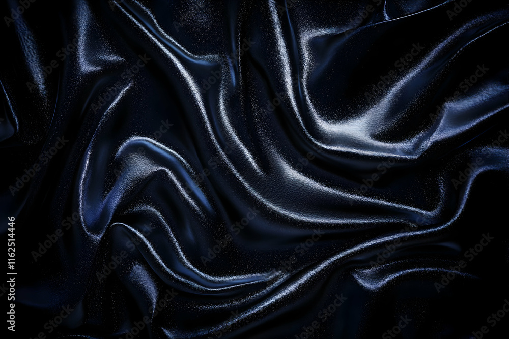 Luxurious dark blue silk fabric, elegant drapery, smooth waves, rich texture, background. Luxurious dark blue silk fabric, elegant drapery, smooth waves, rich texture, background.