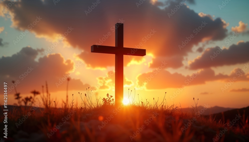 Silhouette cross on hilltop at golden sunset. Religious symbol against colorful sky. Peaceful spiritual scene. Nature background. Worship concept. Good faith imagery. Sunrise sunset. Holy land. Jesus Silhouette cross on hilltop at golden sunset. Religious symbol against colorful sky. Peaceful spiritual scene. Nature background. Worship concept. Good faith imagery. Sunrise sunset. Holy land. Jesus