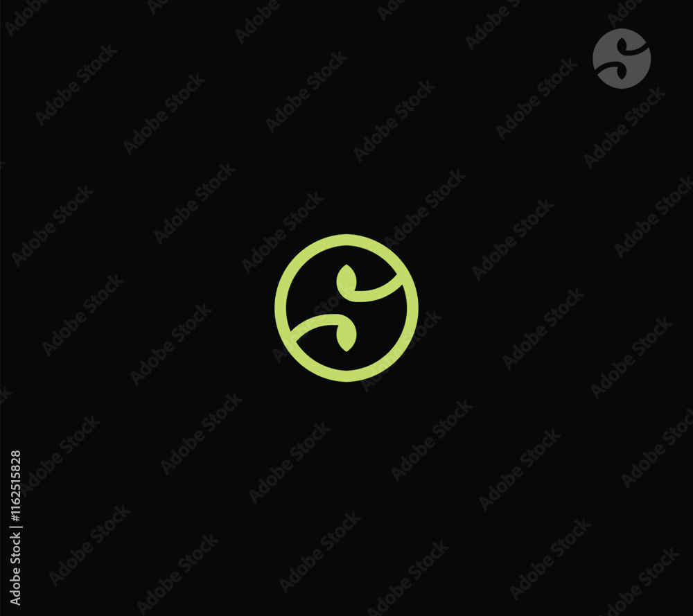 Natural letter S circle Monogram with black background. Natural letter S circle Monogram with black background.