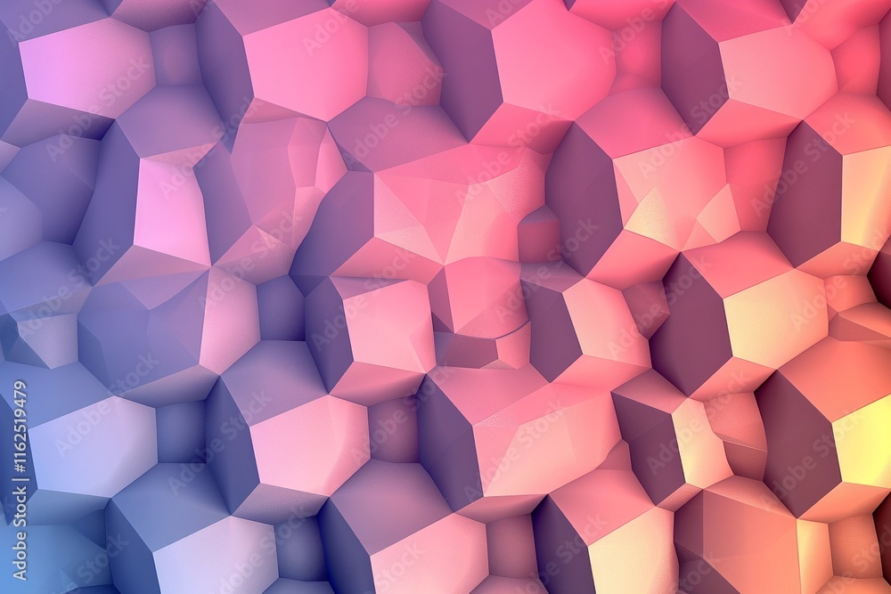 Abstract background with a low-poly hexagon pattern in a pink and blue gradient Abstract background with a low-poly hexagon pattern in a pink and blue gradient