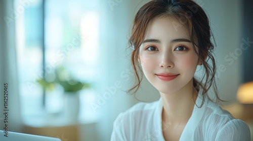 Smiling Woman in Natural Light Home Office Poster Mockup Comfortable Setting Close-up High Fidelity Design Free Download Smiling Woman in Natural Light Home Office Poster Mockup Comfortable Setting Close-up High Fidelity Design - GFXLoad