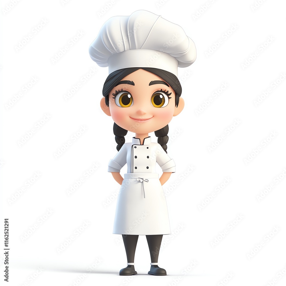 A 3D isolated cartoon character of a female chef on a white background A 3D isolated cartoon character of a female chef on a white background