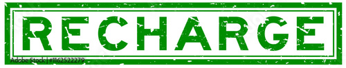 Grunge green recharge word square rubber seal stamp on white background