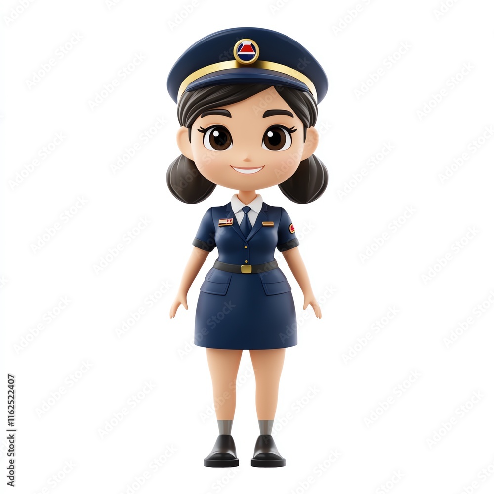 A 3D isolated cartoon character of an air hostess/ cabin crew, isolated on a white background A 3D isolated cartoon character of an air hostess/ cabin crew, isolated on a white background