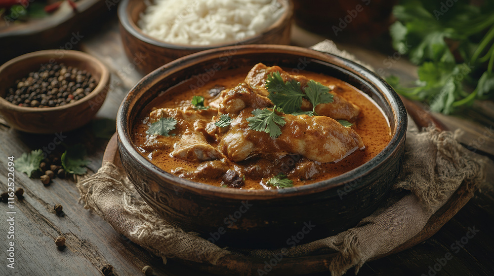 Delicious Chicken Curry Served In Earthenware Bowl Delicious Chicken Curry Served In Earthenware Bowl