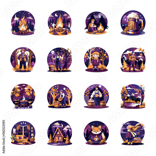 Collection of Fall Season Flat Illustrations 

