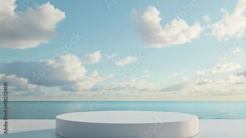 Wallpaper Mural a round, empty concrete podium on the ground, against a background with a sky and  sea, in a minimalist style Torontodigital.ca