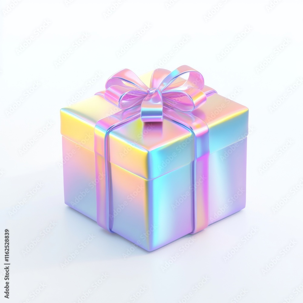 3D Gift Icon with Holographic Gradient Pastel Colors on White Background. Isometric View, No Shadow, Sharp Focus. 3D Gift Icon with Holographic Gradient Pastel Colors on White Background. Isometric View, No Shadow, Sharp Focus.