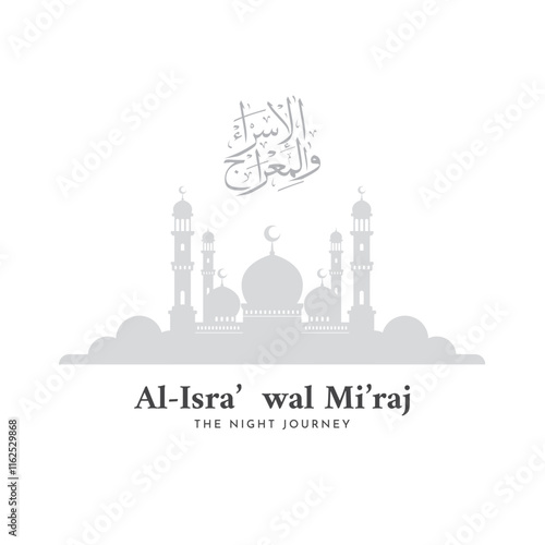 Isra Miraj greeting design. Islamic background. Banner, poster, card template. Vector Illustration