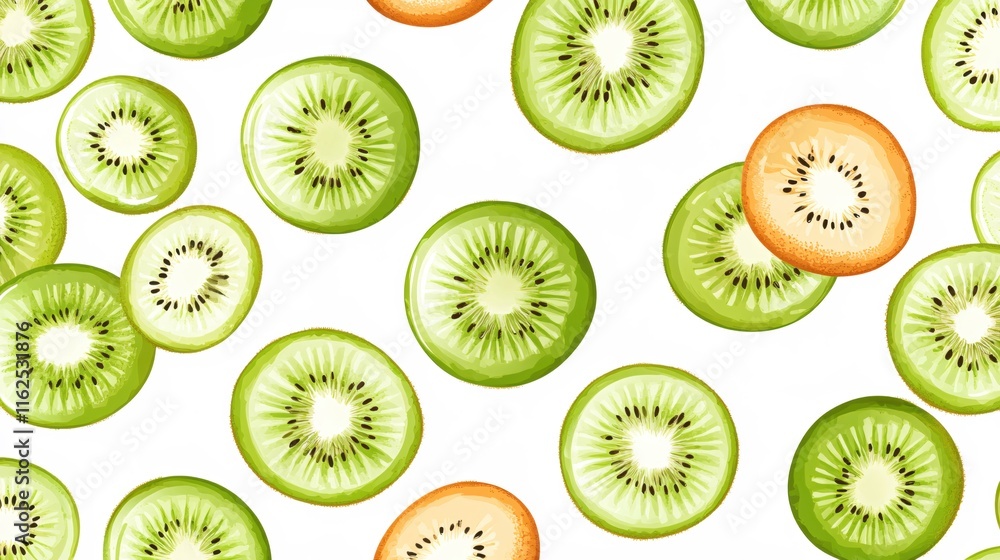 Fresh and Colorful Kiwi Slices on White Background for Food and Health Concepts Fresh and Colorful Kiwi Slices on White Background for Food and Health Concepts