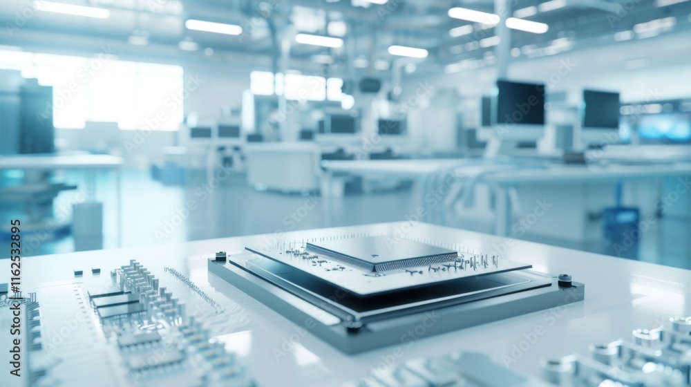 Close-up of a microchipwith detailed intricate circuitry on a clean surface,representing advanced technology and innovation in electronics. Close-up of a microchipwith detailed intricate circuitry on a clean surface,representing advanced technology and innovation in electronics.