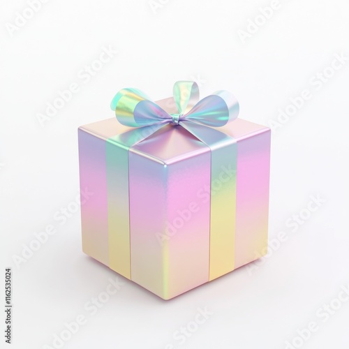 Pastel Rainbow Gradient Gift Box in Icon Style on White Background. Hyper-Realistic 3D Rendering with High Resolution and Detail. photo