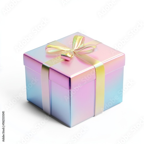 Pastel Rainbow Gradient Gift Box in Icon Style on White Background. Hyper-Realistic 3D Rendering with High Resolution and Detail. photo