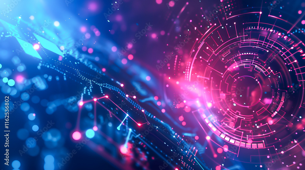 Obraz premium Glowing circuit pathways on a vibrant electronic board