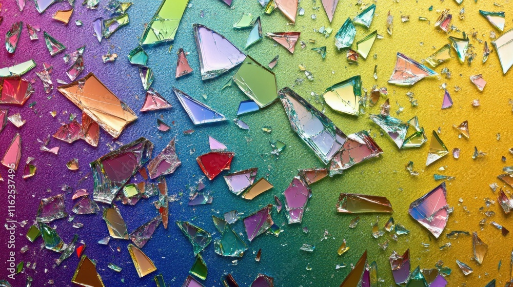 Fototapeta premium Colorful Shattered Glass Pieces on Vibrant Background Surface
