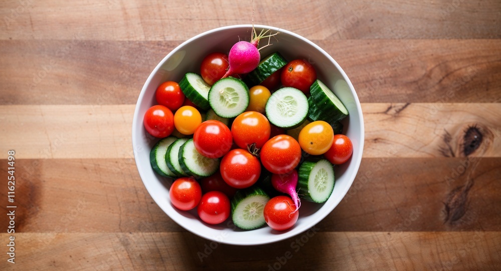 Salad bowl with an assortment of cherry tomatoes cucumbers and radishes Salad bowl with an assortment of cherry tomatoes cucumbers and radishes