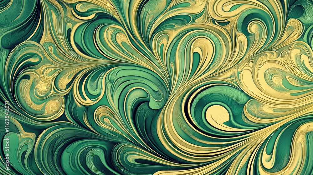 Abstract Swirling Pattern in Green and Gold Tones for Design Use Abstract Swirling Pattern in Green and Gold Tones for Design Use