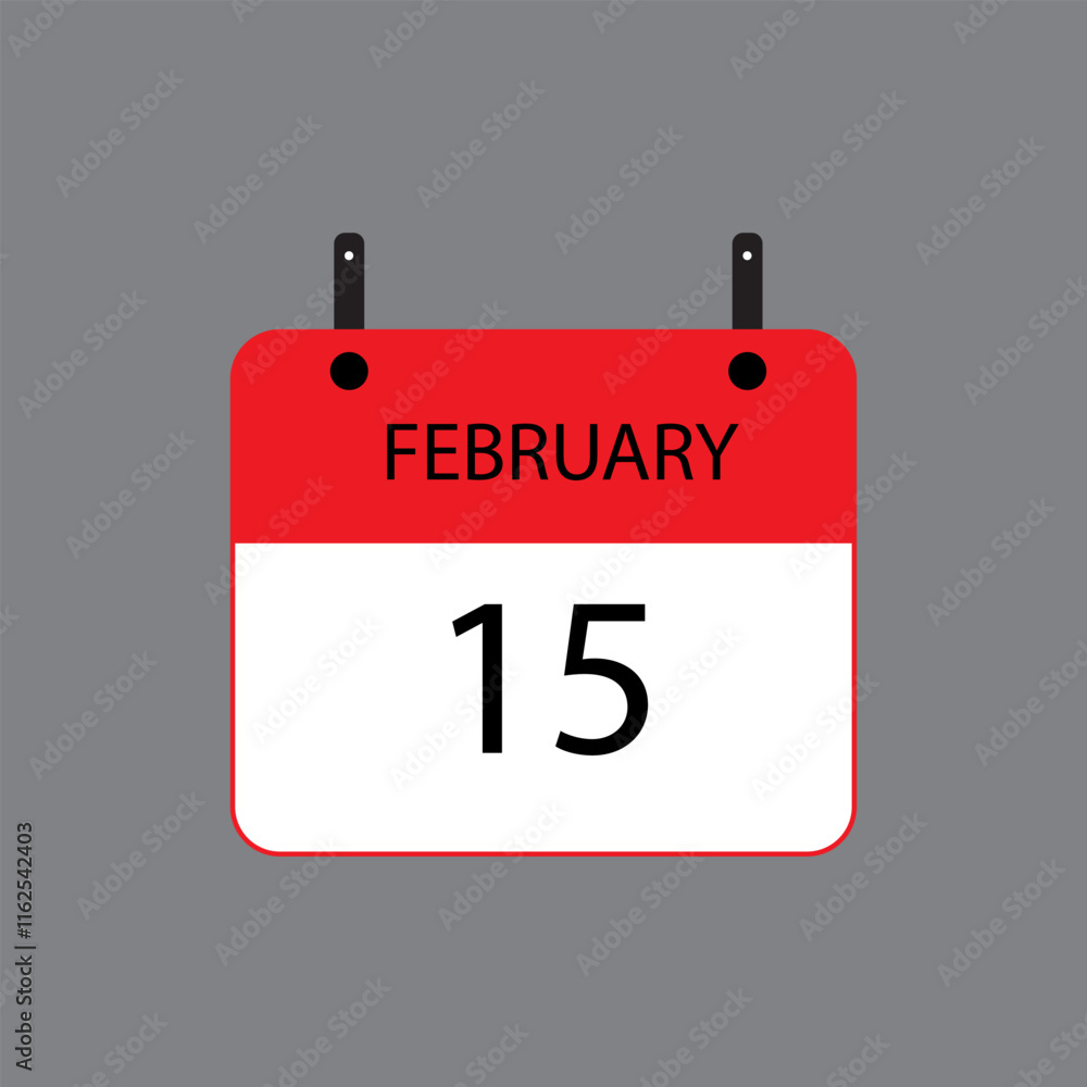 Calendar icon with February 15 date on grey background. Vector schedule symbol. Calendar icon with February 15 date on grey background. Vector schedule symbol.