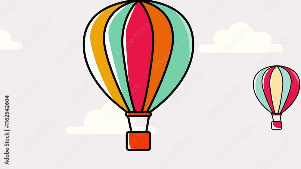 Animation of the beauty of a hot air balloon floating in the sky, the charm of flying hot air balloons decorates the sky. The colors of the hot air balloons are magnificent. Animation of the beauty of a hot air balloon floating in the sky, the charm of flying hot air balloons decorates the sky. The colors of the hot air balloons are magnificent.