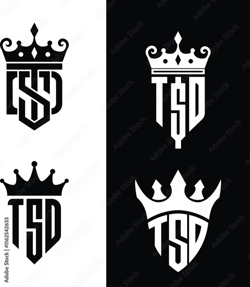 Fototapeta premium Initial letter TSD with crown monogram vector logo pack