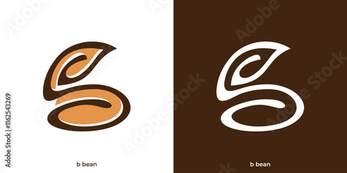 Simple B Bean Logo. Coffee Bean and Abstract Letter B Initial Icon Graphic. Coffee Seeds Logo Design Template.
