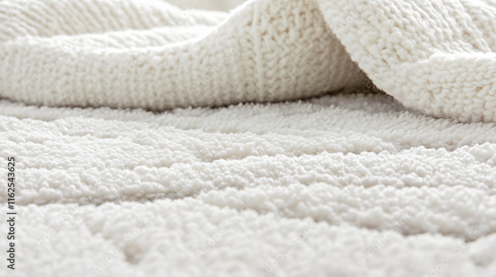 Closeup White Fluffy Textile Texture Soft Cozy Blanket Fabric