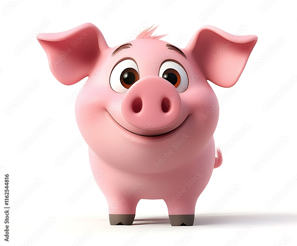 Cute cartoon pig, happy expression, isolated on white background. Cute cartoon pig, happy expression, isolated on white background.