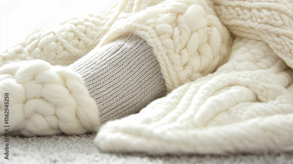 Closeup Knitted Wool Texture White Gray Cozy Winter Blanket Closeup Knitted Wool Texture White Gray Cozy Winter Blanket