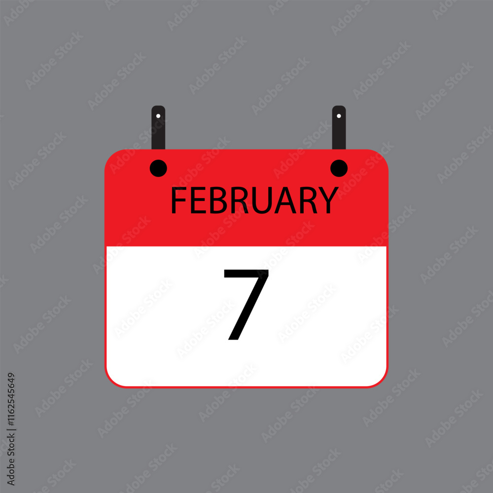Calendar icon with February 7 date on grey background. Vector schedule symbol. Calendar icon with February 7 date on grey background. Vector schedule symbol.
