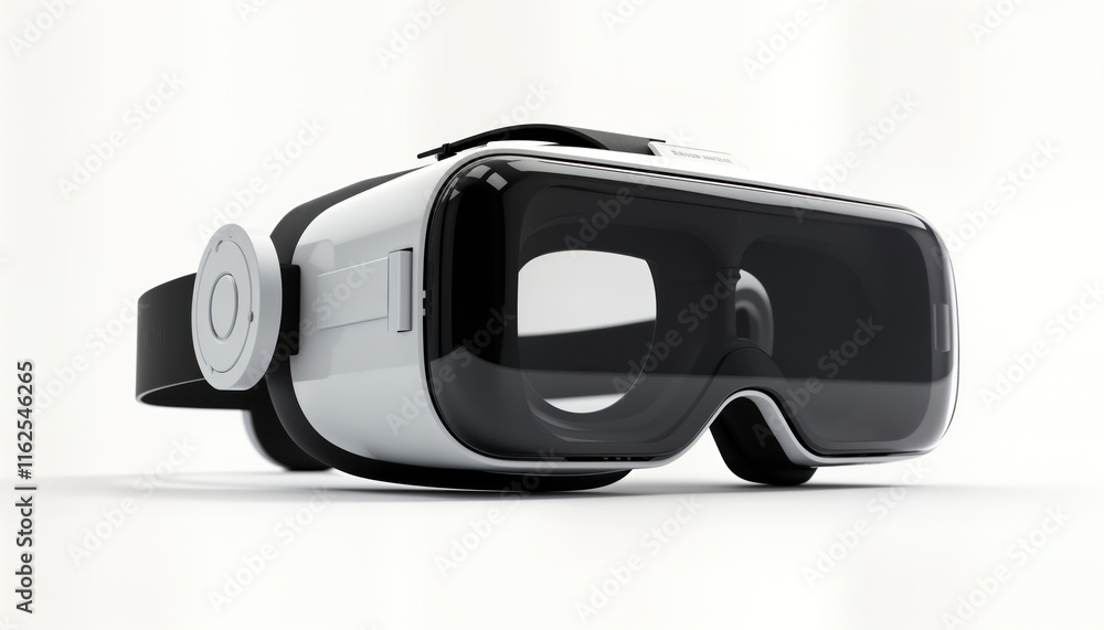 Modern VR headset with sleek design. Futuristic tech gadget isolated on white background. Innovative virtual reality glasses for gaming, virtual experiences. High tech gadget for virtual reality Modern VR headset with sleek design. Futuristic tech gadget isolated on white background. Innovative virtual reality glasses for gaming, virtual experiences. High tech gadget for virtual reality