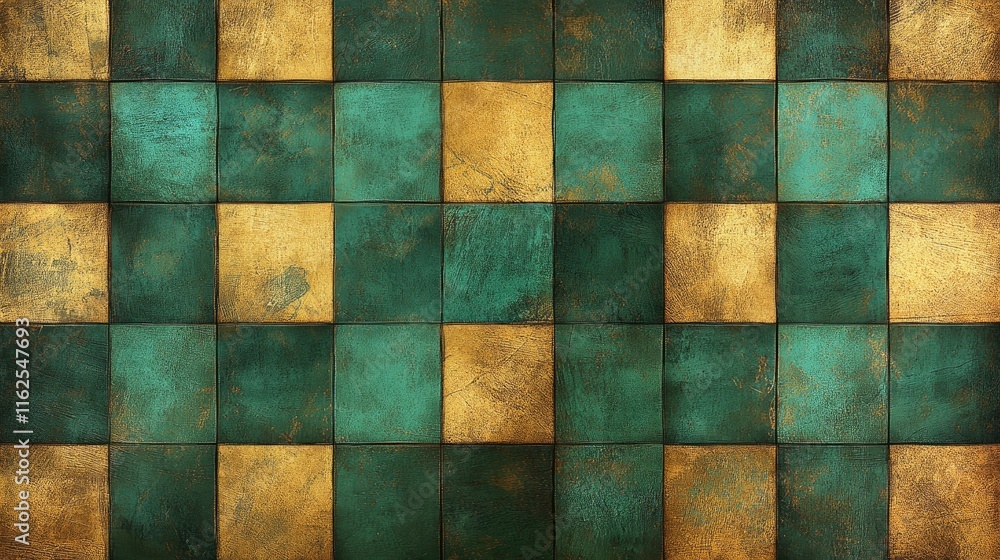 Fototapeta premium Elegant Abstract Square Pattern in Green and Gold Design