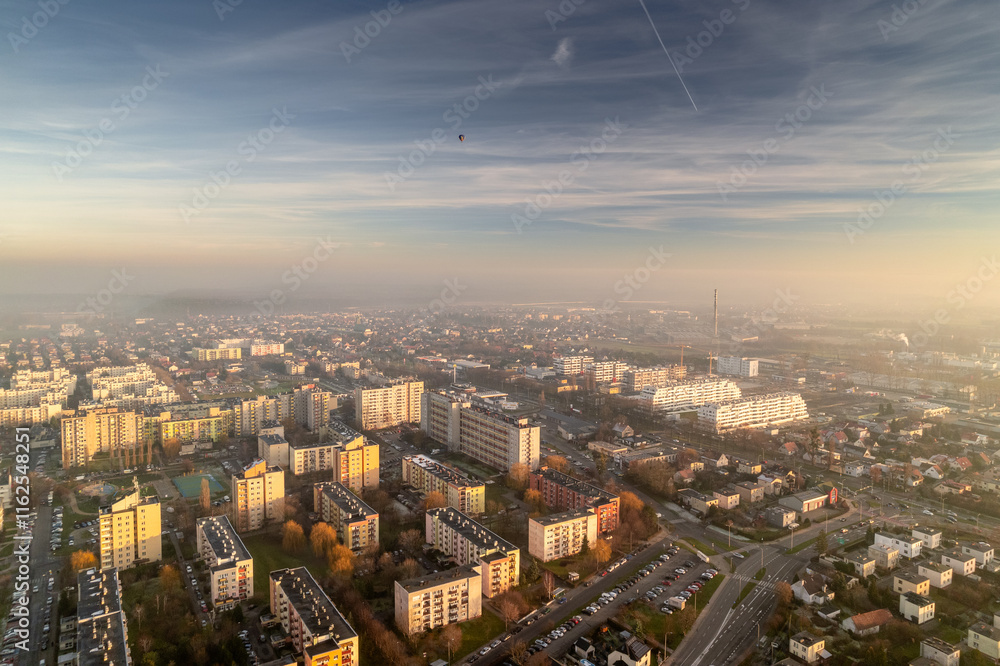 Fototapeta premium Winter day with a lot of smog in Opole. You can see dark layers with smog.