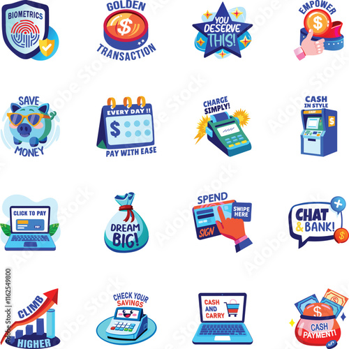 Set of Flat Style Debit Card Stickers 

