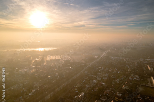 Winter day with a lot of smog in Opole. You can see dark layers with smog.