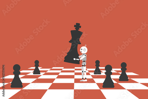 Robot move chess piece on board game. Business concept for machine learning , artificial intelligence and disruption
