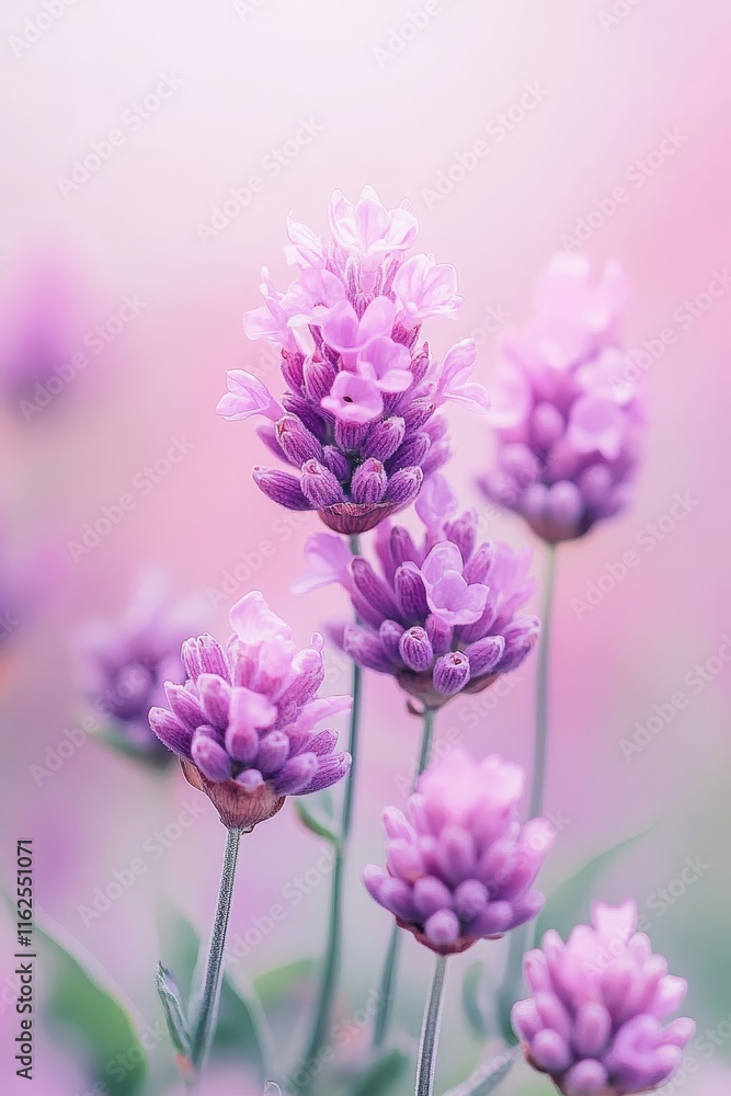 Obraz premium Purple Dream Blossoming Wildflowers in Soft Focus Spring Landscape with Delicate Haze