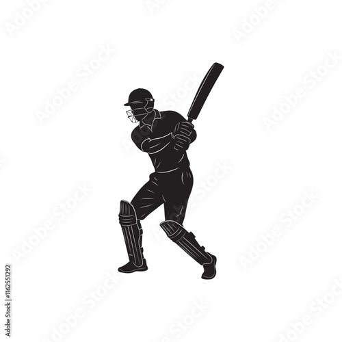 cricket player batsman cartoon character icon silhouette vector art flat design