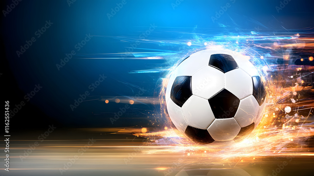 Naklejka premium artistic rendering of soccer ball in motion with dynamic effects