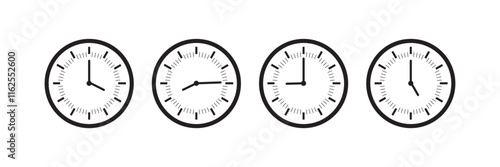 Timer icon set. Alarm clock symbol. Watch countdown vector illustration. Stopwatch sign. Hours, minutes and seconds concept. Simple express pictogram outline collection.