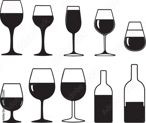 Variety of Wine and Cocktail Glasses Vector Illustration